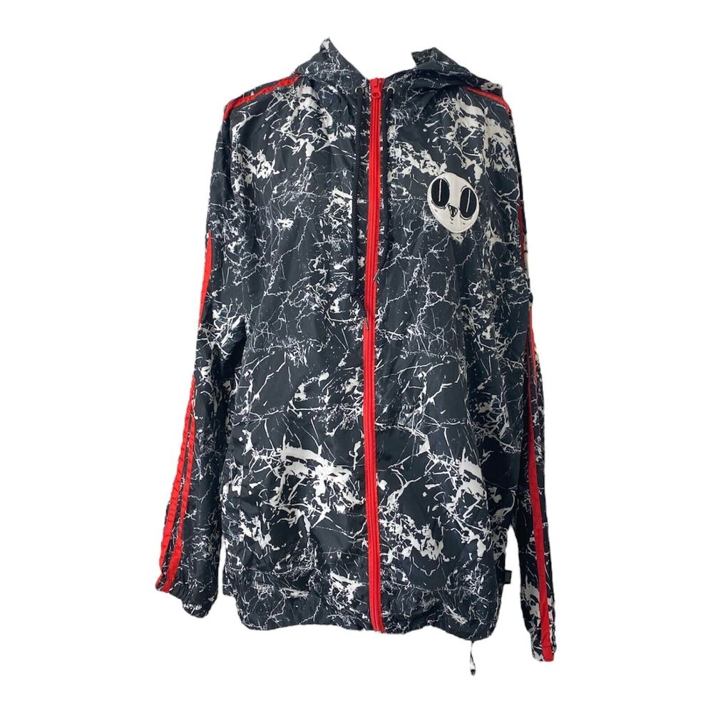 Mens XL Windbreaker Jacket Beautiful Giant Black White and Red Long Sleeve